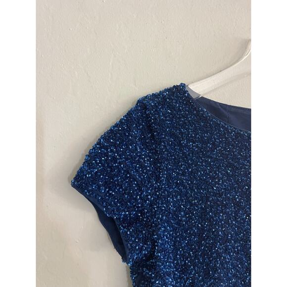 Alice + Olivia Vintage Top 2 Blue Sequin Gillter Sparkle Crop Top Baby Tee Y2K - Picture 3 of 9